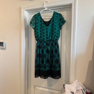 AUW Green and Black Patterned Dress